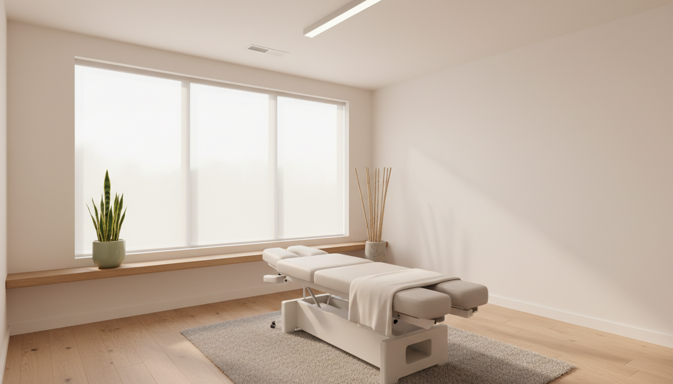 A serene, clean, and inviting chiropractic treatment room